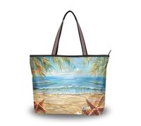 Sevdomey Beautiful Beach Scene Tote Bag for Women with Zipper, Large Capacity Canvas Handbag for Work, Travel & Shopping