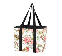 Sevdomey Beautiful Birds Reusable Grocery Bags Large, Heavy Duty Water Resistant Foldable Storage Tote with Removable Bottom Board for Car Trunk, Picnic, Camping