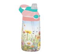 Sevdomey Bees and Flowers Kids Water Bottle with Straw for Girls Boys, Stainless Steel Insulated Leakproof Water 480ml for School Nursery Travel Sports