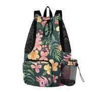 Sevdomey Birds and Flowers Lightweight Drawstring Backpack Gym Sack with Wet Dry Bag Swim Beach Travel Sports