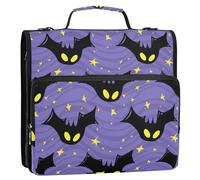 Sevdomey Black Bats Flying Zipper Binder with Shoulder Strap & Handle for Easy Carry, 1.5 Inch 3-Ring Binder for School, Expansion Panel and Expanding File