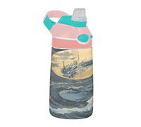 Sevdomey Blue and Gold Dragon Kids Water Bottle with Straw for Girls Boys, Stainless Steel Insulated Leakproof Water 480ml for School Nursery Travel Sports
