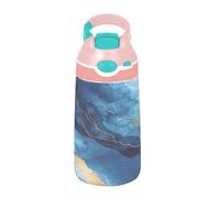 Sevdomey Blue and Gold Marble Kids Water Bottle with Straw for Girls Boys, Stainless Steel Insulated Leakproof Water 480ml for School Nursery Travel Sports