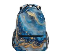 Sevdomey Blue and Gold Marble Laptop Backpack, Waterproof 15L Stylish Lightweight Daypack with Multiple Pockets for Work, School & Travel