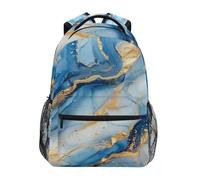 Sevdomey Blue and Gold Marble Laptop Backpack, Waterproof 15L Stylish Lightweight Daypack with Multiple Pockets for Work, School & Travel