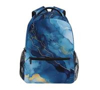 Sevdomey Blue and Gold Marble Laptop Backpack, Waterproof 15L Stylish Lightweight Daypack with Multiple Pockets for Work, School & Travel