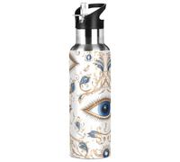Sevdomey Blue Evil Eyes Water Bottle with Straw Lid 32 oz,Stainless Steel Vacuum Insulated Water Bottle for Sports Cycling Hiking Gym School Home