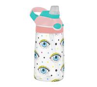 Sevdomey Blue Eyes Kids Water Bottle with Straw for Girls Boys, Stainless Steel Insulated Leakproof Water 480ml for School Nursery Travel Sports