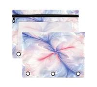 Sevdomey Blue Fantasy Flower Pencil Pouch 3 Ring with Clear Window, 2 Pack Zipper Binder Bag for Office