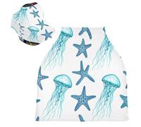 Sevdomey Blue Jellyfish Nursing Car Seat Cover for Babies Newborns, Multi-Purpose Soft Breathable Breastfeeding Cover Nursing Scarf