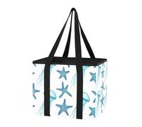 Sevdomey Blue Jellyfish Reusable Grocery Bags Large, Heavy Duty Water Resistant Foldable Storage Tote with Removable Bottom Board for Car Trunk, Picnic, Camping