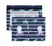 Sevdomey Blue Octopuses Pencil Pouch 3 Ring with Clear Window, 2 Pack Zipper Binder Bag for Office