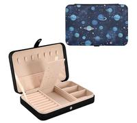 Sevdomey Blue Space Theme Jewelry Box PU Leather for Women Girls, Velvet Lined Travel Portable Jewelry Storage Case for Rings, Earrings, Necklaces, Bracelets