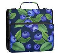 Sevdomey Blueberries and Leaves Zipper Binder with Shoulder Strap & Handle for Easy Carry, 1.5 Inch 3-Ring Binder for School, Expansion Panel and Expanding File