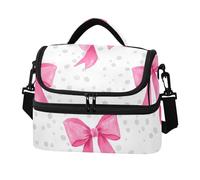 Sevdomey Bows Polka Dots Lunch Bag for Women Men, Insulated Cooler Double Deck 8L, Portable Lunch Box for Work Picnic Beach with Padded Shoulder Strap