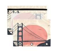 Sevdomey Bridges Pencil Pouch 3 Ring with Clear Window, 2 Pack Zipper Binder Bag for Office