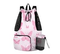 Sevdomey Butterfly Lightweight Drawstring Backpack Gym Sack with Wet Dry Bag Swim Beach Travel Sports