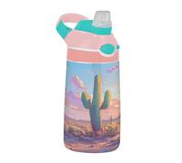Sevdomey Cactus in The Desert Kids Water Bottle with Straw for Girls Boys, Stainless Steel Insulated Leakproof Water 480ml for School Nursery Travel Sports