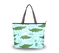 Sevdomey Cartoon Crocodiles Tote Bag for Women with Zipper, Large Capacity Canvas Handbag for Work, Travel & Shopping