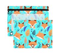 Sevdomey Cartoon Foxes Pencil Pouch 3 Ring with Clear Window, 2 Pack Zipper Binder Bag for Office