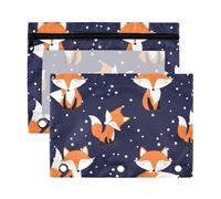Sevdomey Cartoon Foxes Pencil Pouch 3 Ring with Clear Window, 2 Pack Zipper Binder Bag for Office
