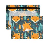 Sevdomey Cartoon Foxes Pencil Pouch 3 Ring with Clear Window, 2 Pack Zipper Binder Bag for Office
