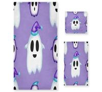 Sevdomey Cartoon Ghosts Soft Absorbent 3-Piece Bathroom Towel Set - Premium Cotton Washcloth, Hand Towel & Bath Towel for Gym, Beach, Pool, Hotel, Decorative Quick-Dry Gift