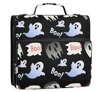 Sevdomey Cartoon Ghosts Zipper Binder with Shoulder Strap & Handle for Easy Carry, 1.5 Inch 3-Ring Binder for School, Expansion Panel and Expanding File