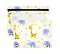 Sevdomey Cartoon Giraffes Pencil Pouch 3 Ring with Clear Window, 2 Pack Zipper Binder Bag for Office