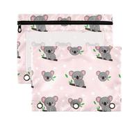 Sevdomey Cartoon Koalas Pencil Pouch 3 Ring with Clear Window, 2 Pack Zipper Binder Bag for Office