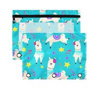 Sevdomey Cartoon Llamas Pencil Pouch 3 Ring with Clear Window, 2 Pack Zipper Binder Bag for Office