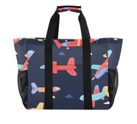 Sevdomey Cartoon Planes Large Beach Bag Waterproof Canvas Tote with Pockets for Women Travel Gym Pool