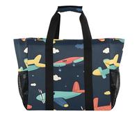 Sevdomey Cartoon Planes Large Beach Bag Waterproof Canvas Tote with Pockets for Women Travel Gym Pool