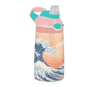 Sevdomey Cartoon Wave Kids Water Bottle with Straw for Girls Boys, Stainless Steel Insulated Leakproof Water 480ml for School Nursery Travel Sports