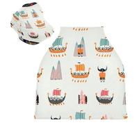 Sevdomey Cartoonish Viking Ships Nursing Car Seat Cover for Babies Newborns, Multi-Purpose Soft Breathable Breastfeeding Cover Nursing Scarf