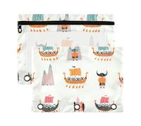 Sevdomey Cartoonish Viking Ships Pencil Pouch 3 Ring with Clear Window, 2 Pack Zipper Binder Bag for Office