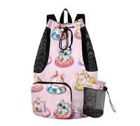 Sevdomey Cats Lightweight Drawstring Backpack Gym Sack with Wet Dry Bag Swim Beach Travel Sports