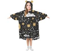 Sevdomey Celestial Stars Wearable Blankets for Kids Boy Girl, Hoodie Double-Layer Blanket Oversized Sweatshirt
