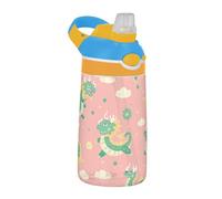 Sevdomey Chinese Dragon Pattern Kids Water Bottle with Straw for Girls Boys, Stainless Steel Insulated Leakproof Water 480ml for School Nursery Travel Sports