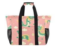 Sevdomey Chinese Dragon Pattern Large Beach Bag Waterproof Canvas Tote with Pockets for Women Travel Gym Pool