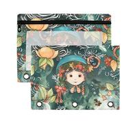 Sevdomey Christmas Elf Pencil Pouch 3 Ring with Clear Window, 2 Pack Zipper Binder Bag for Office