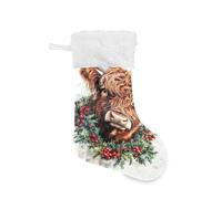 Sevdomey Christmas Highland Cow Christmas Stockings with White Super Soft Plush, Velvet Personalized Xmas Stocking Fireplace Hanging Decorations and Candy, 18 inch