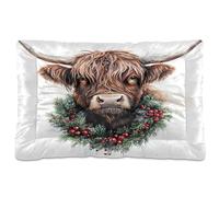 Sevdomey Christmas Highland Cow Dog Bed Cat Bed Kennel Bed Crate Mattress, Washable Soft Comfortable Pet Bed Pad with Non-Slip Bottom for Small Medium Large Dogs Cats, 60x90 cm