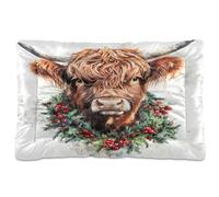Sevdomey Christmas Highland Cow Dog Bed Cat Bed Kennel Bed Crate Mattress, Washable Soft Comfortable Pet Bed Pad with Non-Slip Bottom for Small Medium Large Dogs Cats, 60x90 cm
