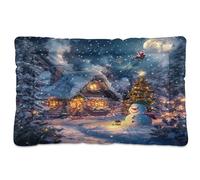 Sevdomey Christmas Night Scene Dog Bed Cat Bed Kennel Bed Crate Mattress, Washable Soft Comfortable Pet Bed Pad with Non-Slip Bottom for Small Medium Large Dogs Cats, 45x60 cm