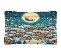 Sevdomey Christmas Night Scene Dog Bed Cat Bed Kennel Bed Crate Mattress, Washable Soft Comfortable Pet Bed Pad with Non-Slip Bottom for Small Medium Large Dogs Cats, 45x60 cm