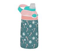 Sevdomey Christmas Striped Candy Kids Water Bottle with Straw for Girls Boys, Stainless Steel Insulated Leakproof Water 480ml for School Nursery Travel Sports