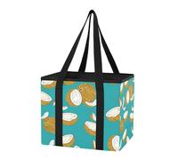 Sevdomey Coconuts Reusable Grocery Bags Large, Heavy Duty Water Resistant Foldable Storage Tote with Removable Bottom Board for Car Trunk, Picnic, Camping