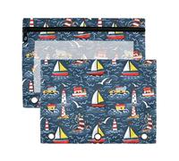 Sevdomey Colorful Boats Pencil Pouch 3 Ring with Clear Window, 2 Pack Zipper Binder Bag for Office
