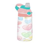 Sevdomey Colorful Candy Hearts Kids Water Bottle with Straw for Girls Boys, Stainless Steel Insulated Leakproof Water 480ml for School Nursery Travel Sports